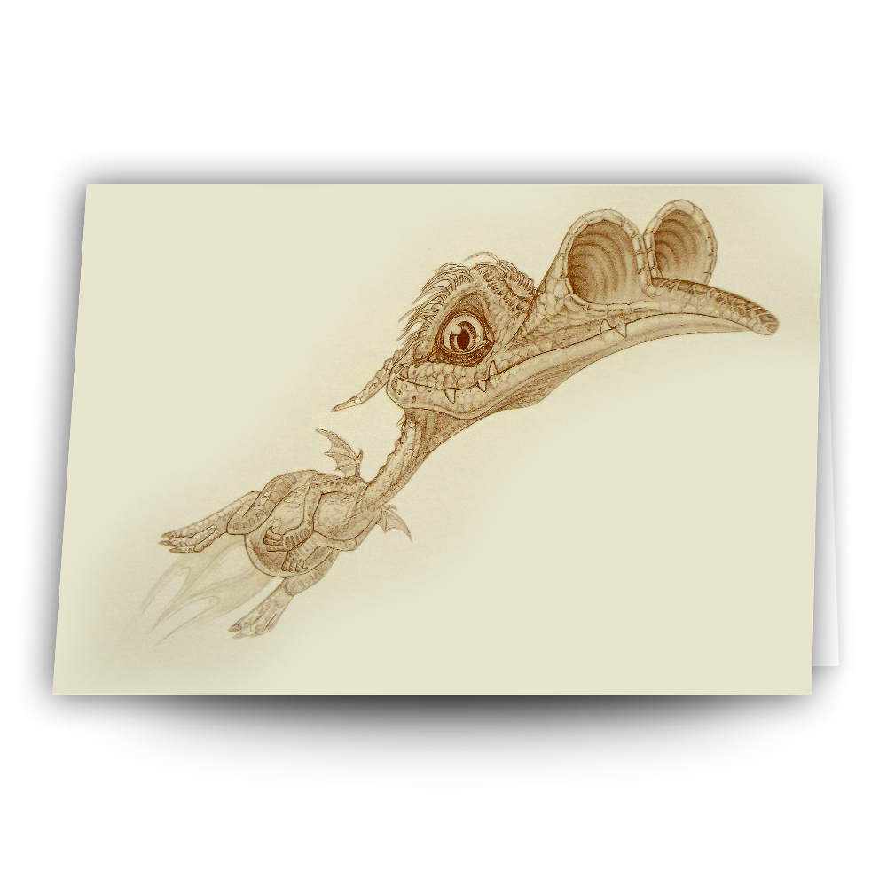 Discworld sepia greetings card featuring Errol