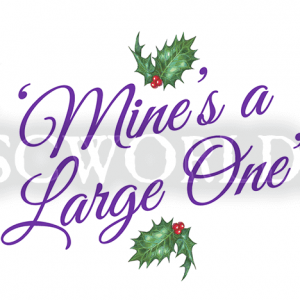 Bright white ceramic mug featuring the lovely Nanny Ogg in her festive hat, artwork by Paul Kidby, Discworld witches characters with the slogan "Mine's a Large One"
